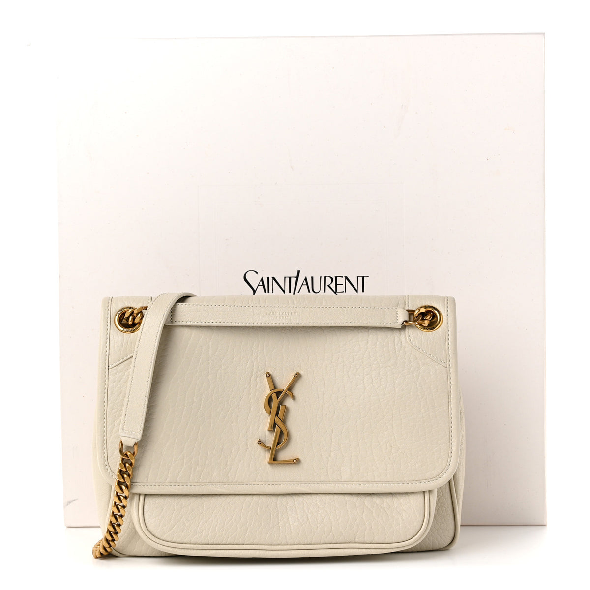 Grained Lambskin Monogram Medium Niki Chain Satchel Crema Soft