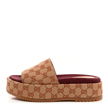 Gucci Canvas GG Monogram Angelina Platform Slide Sandals 38.5 Beige Ruggine 1 of 8
