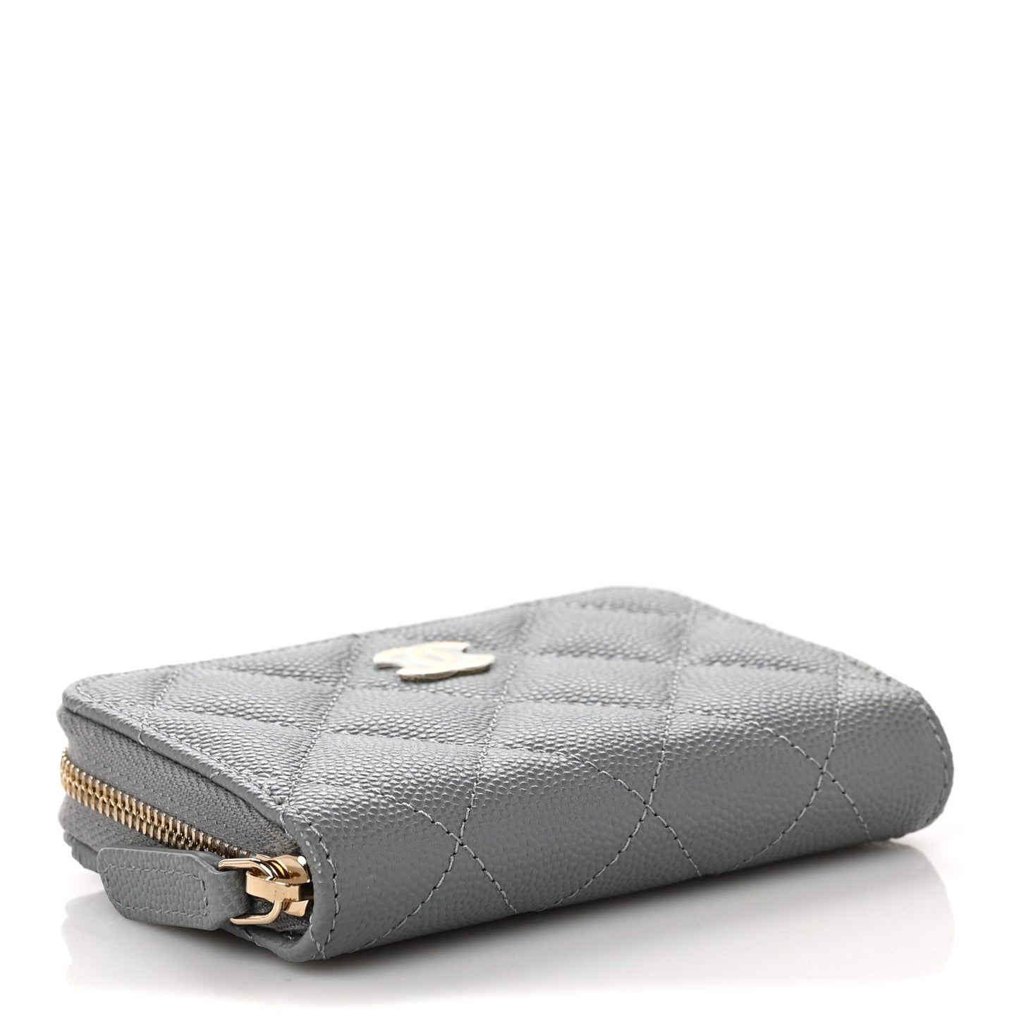 Caviar Quilted Zip Coin Purse Grey