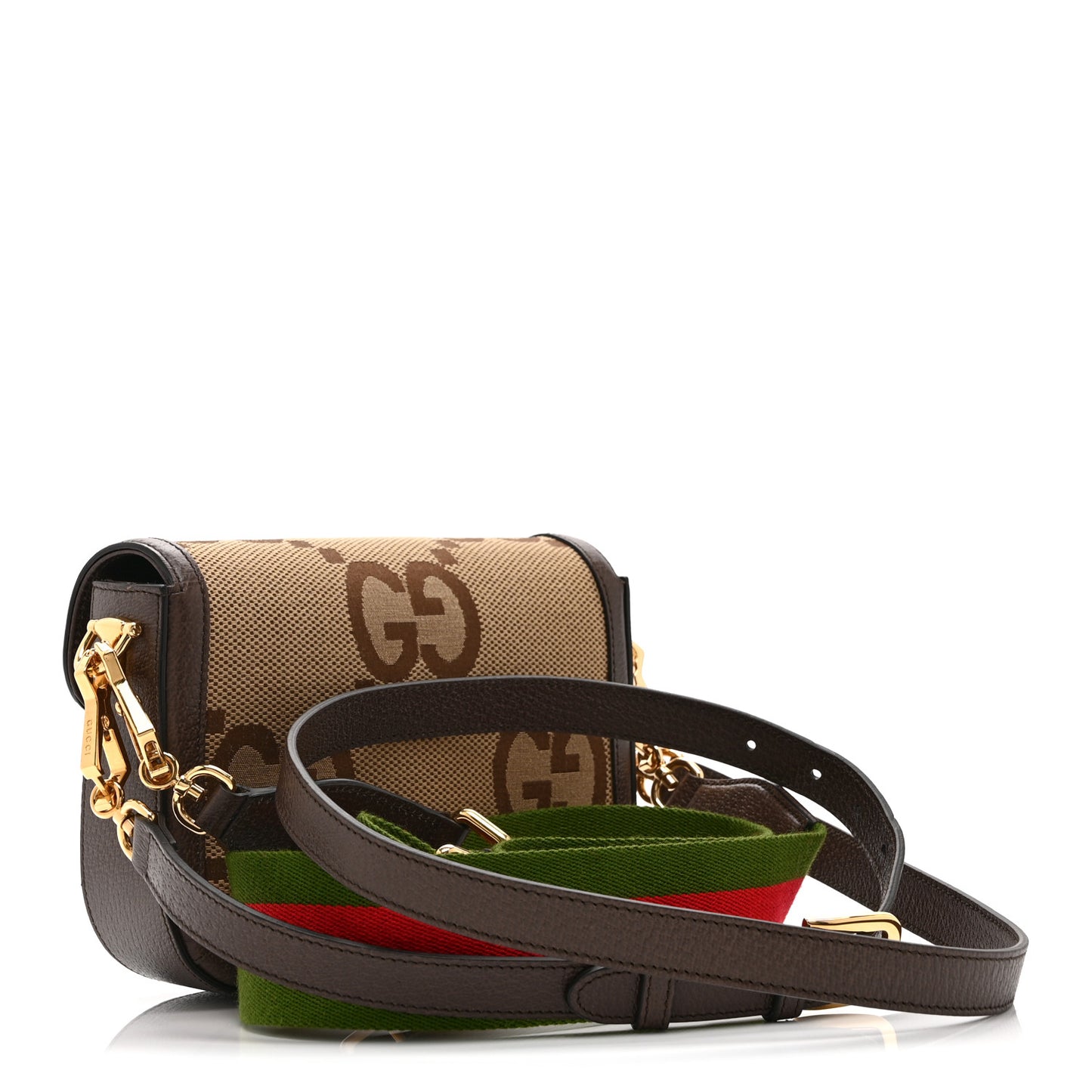 Monogram Jumbo GG Textured Dollar Calfskin Web Mini Horsebit 1955 Shoulder Bag Camel Ebony New Acero