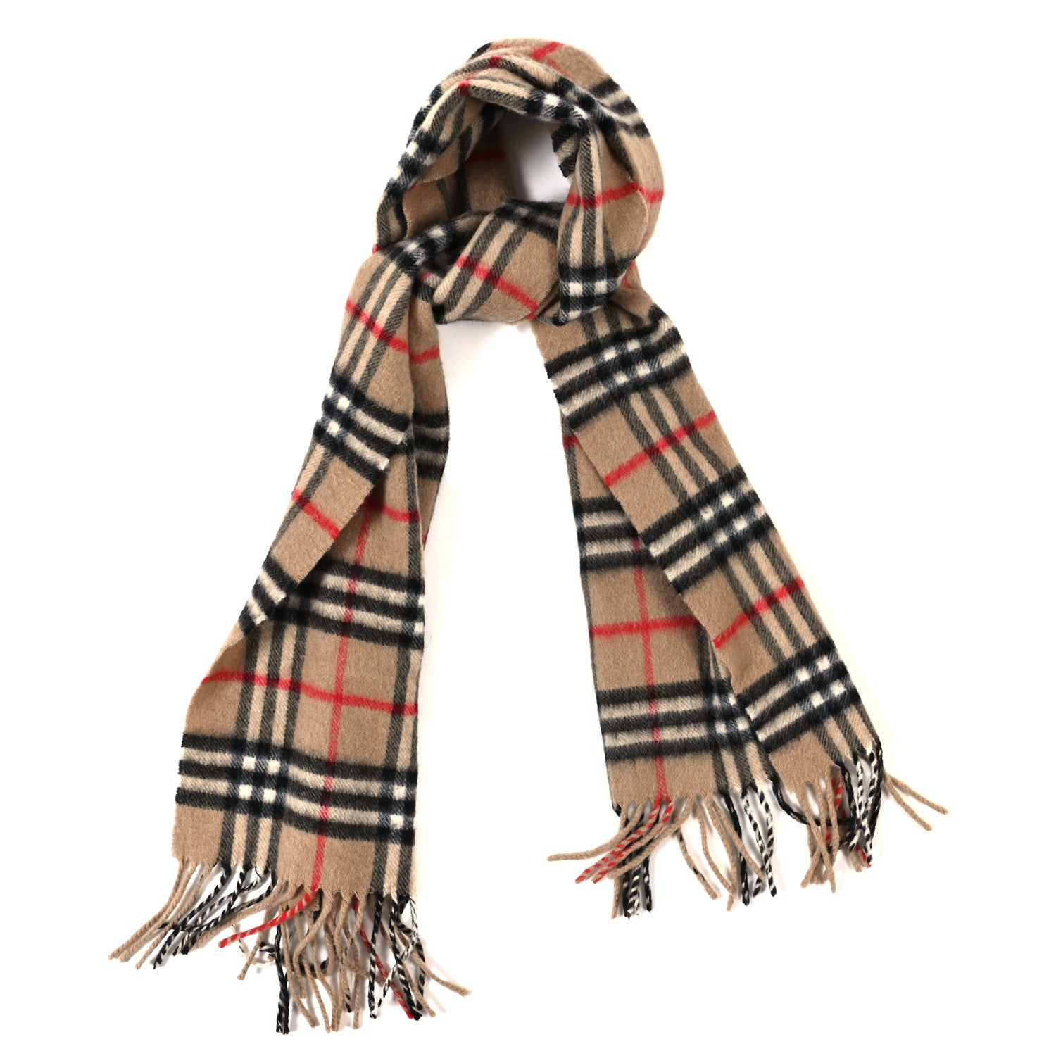 Burberry Cashmere House Check Fringe Scarf Camel 1 of 4