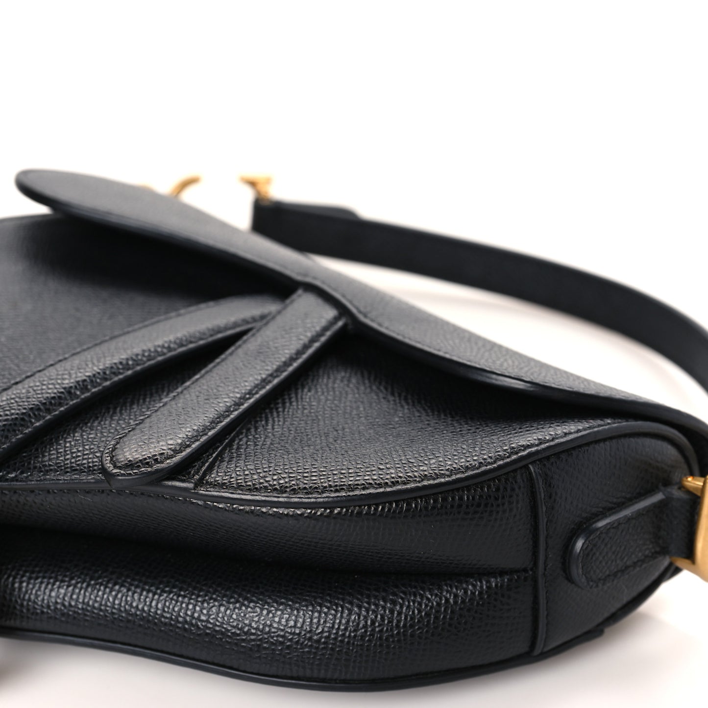 Grained Calfskin Mini Saddle Bag Black