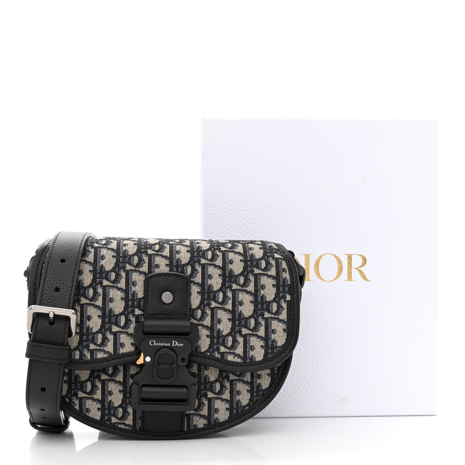 Christian Dior Oblique Grained Calfskin Mini Gallop Bag With Strap Black Beige 14 of 14