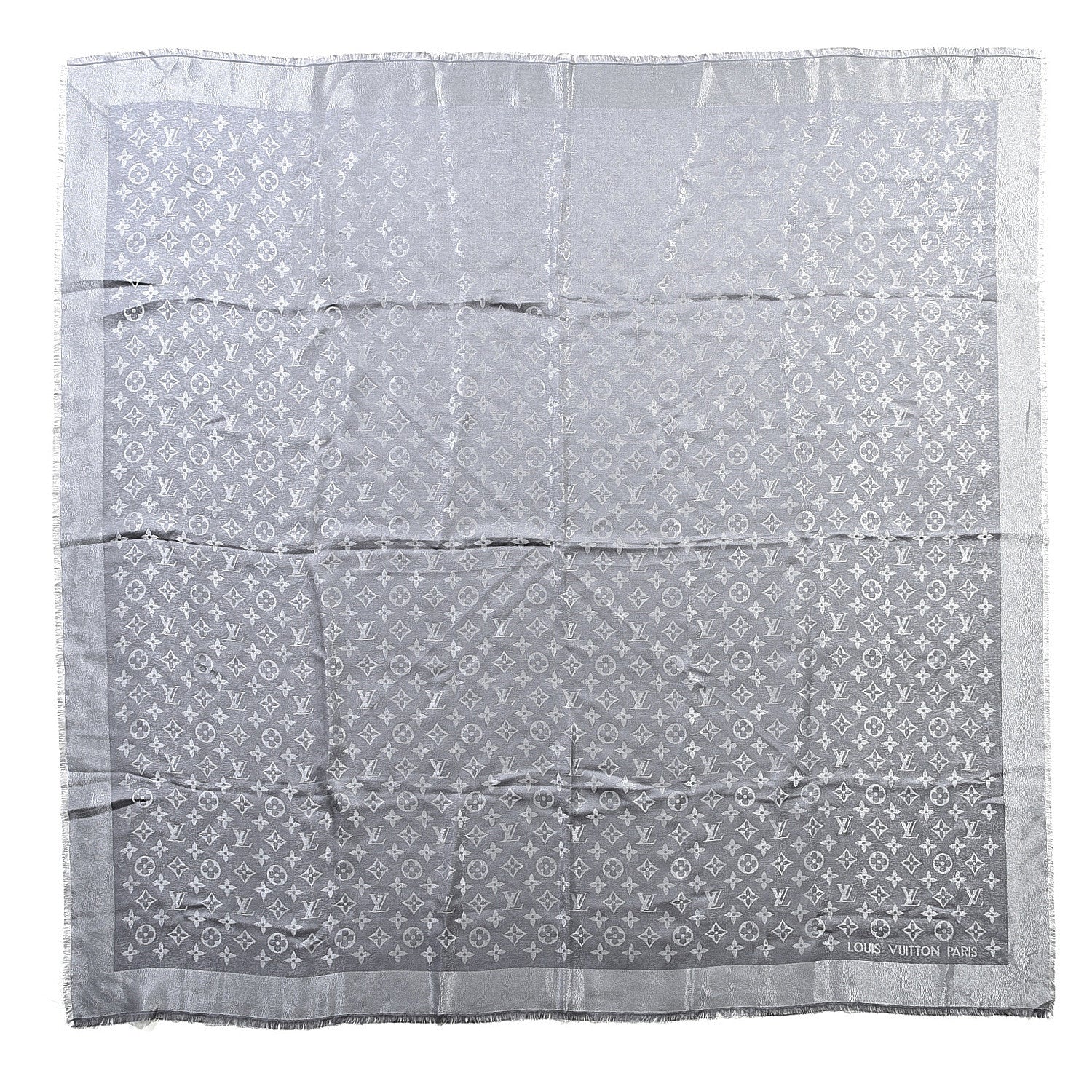 Louis Vuitton Silk Lurex Wool Monogram Shine Shawl Charcoal Grey 2 of 6