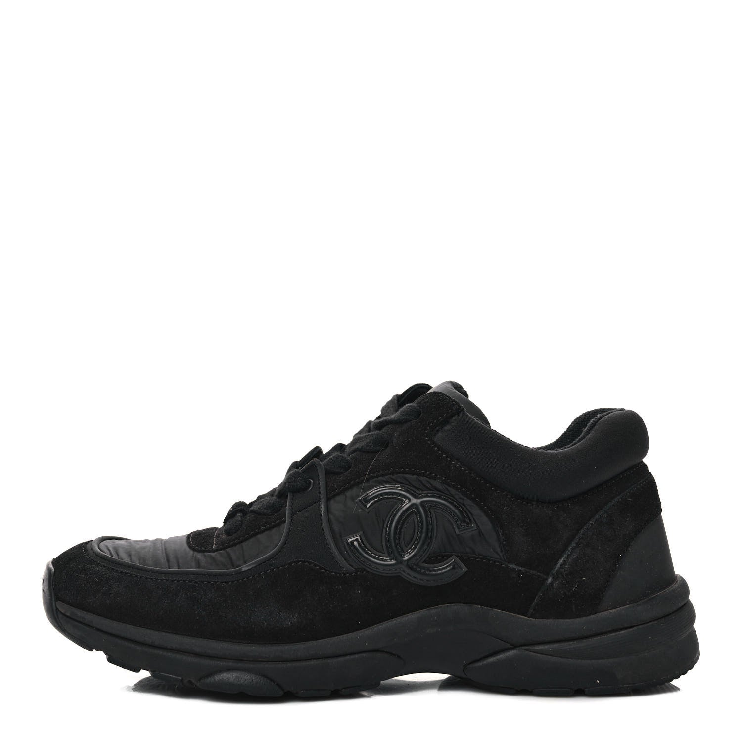 Chanel Fabric Calfskin Suede CC Sneakers 38.5 Black 1 of 8