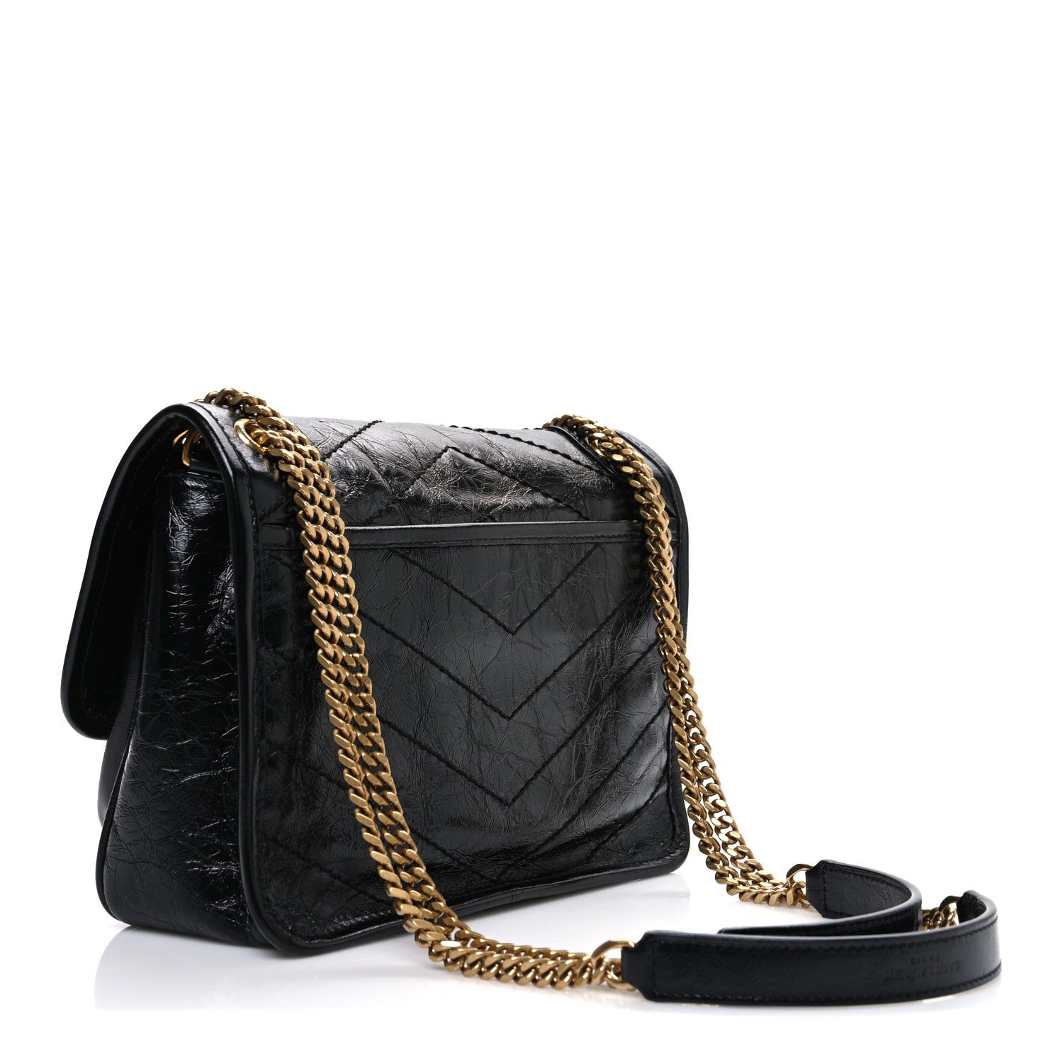 Saint Laurent Crinkled Calfskin Matelasse Monogram Baby Niki Chain Satchel Black 3 of 10
