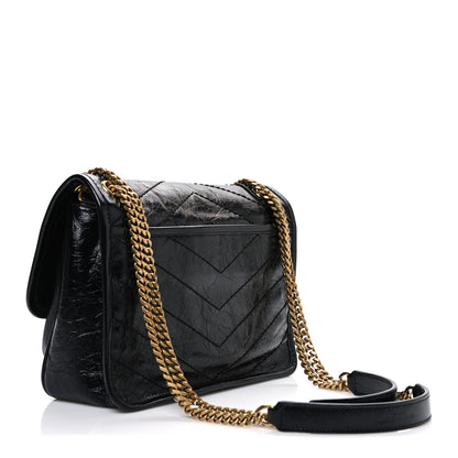 Saint Laurent Crinkled Calfskin Matelasse Monogram Baby Niki Chain Satchel Black 3 of 10