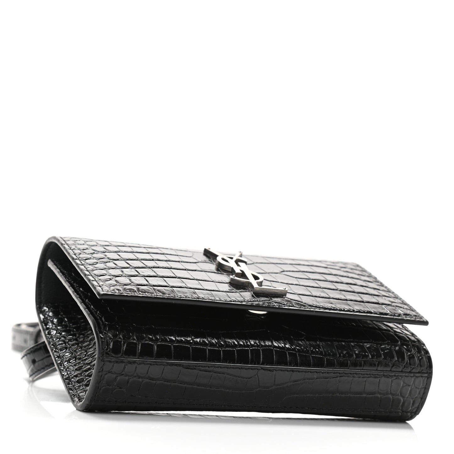 Calfskin Crocodile Embossed Monogram Kate Belt Bag Black