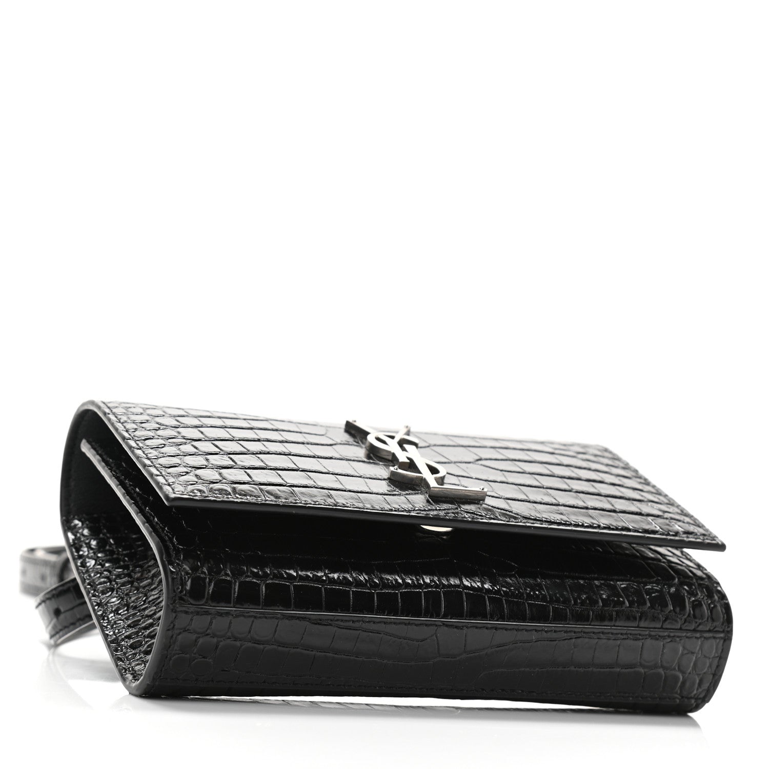 Saint Laurent Calfskin Crocodile Embossed Monogram Kate Belt Bag Black 4 of 9