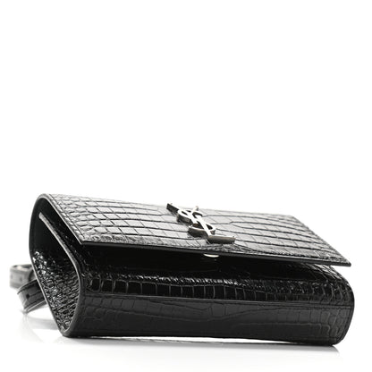 Saint Laurent Calfskin Crocodile Embossed Monogram Kate Belt Bag Black 4 of 9