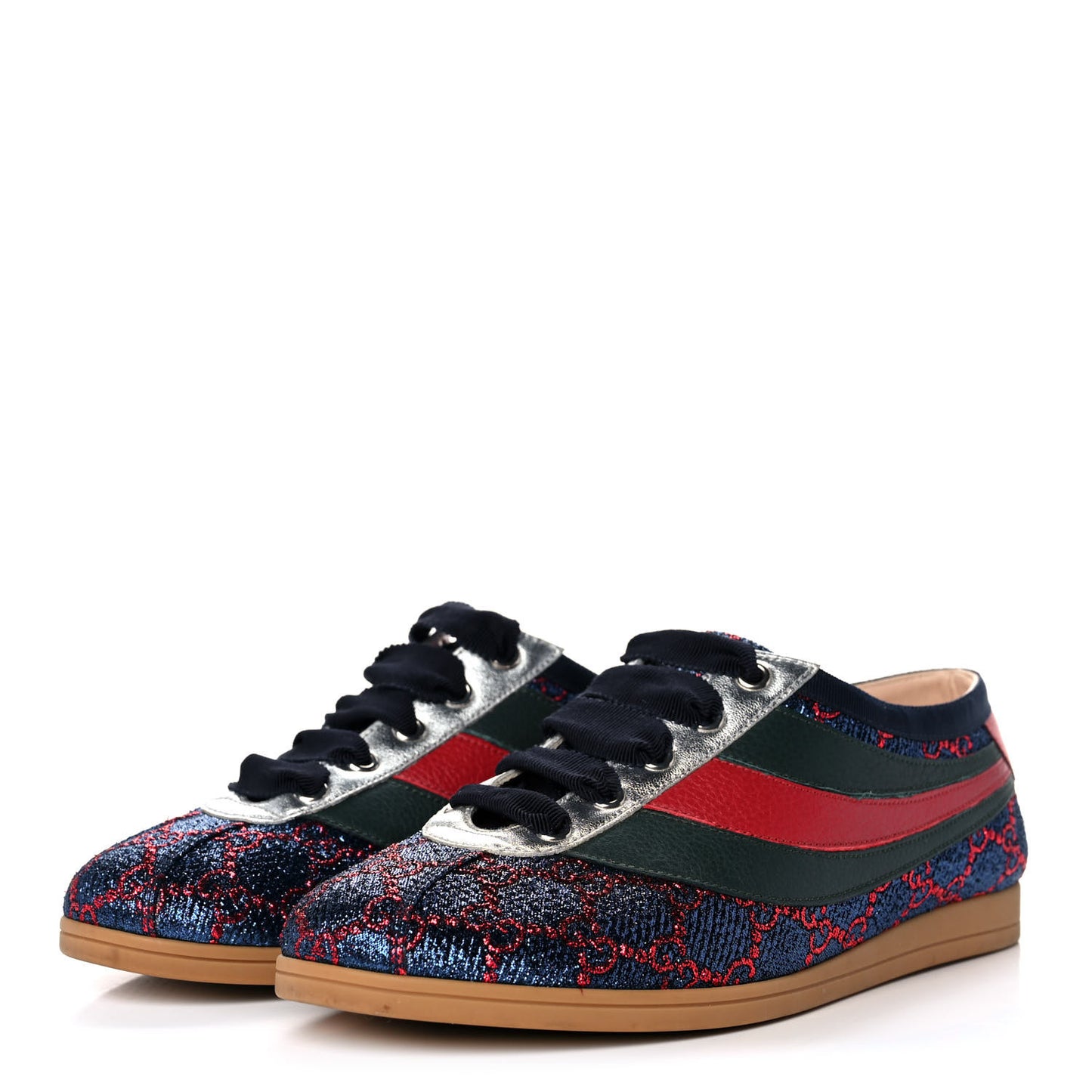 Lurex Calfskin Web GG Monogram Womens Falacer Sneakers 37 Iridescent Blue Iridescent Red Silver