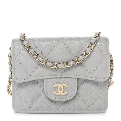 Chanel Caviar Quilted Flap Card Holder On Chain Grey 1 of 12