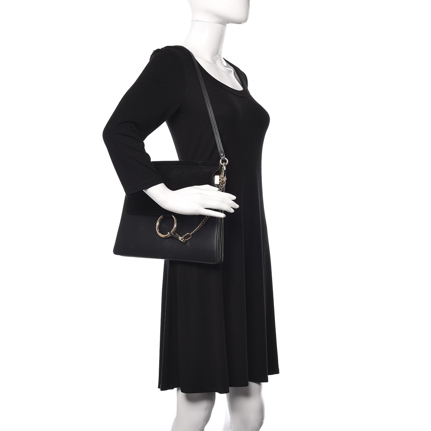 Suede Calfskin Medium Faye Shoulder Bag Black