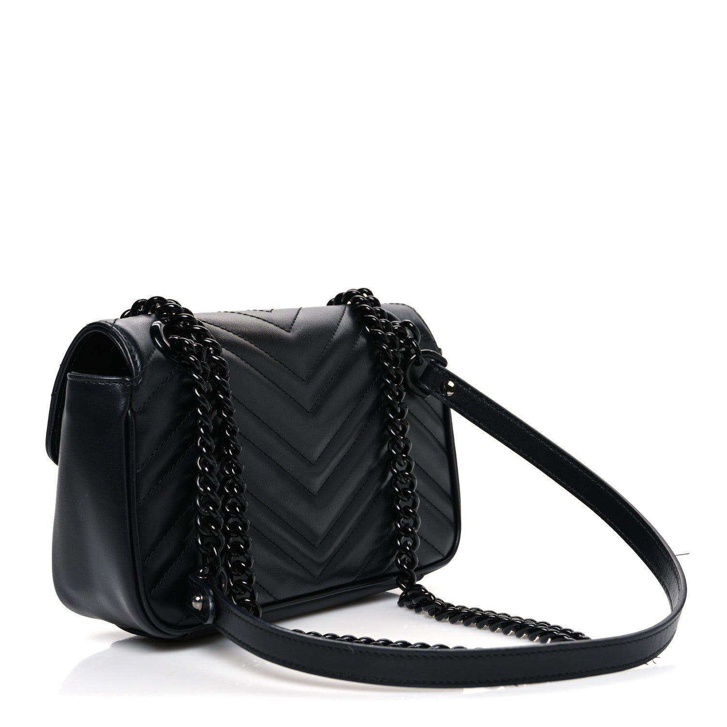 Gucci Calfskin Matelasse Monochrome Mini GG Marmont Shoulder Bag Black 3 of 12