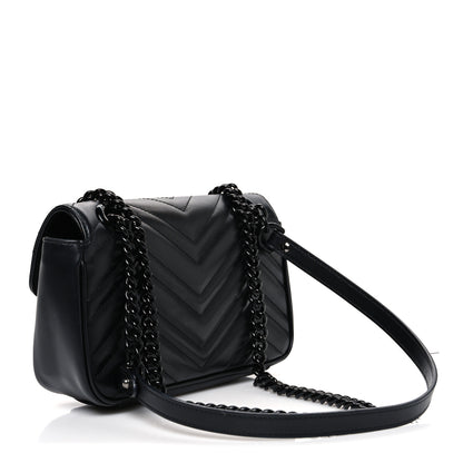 Gucci Calfskin Matelasse Monochrome Mini GG Marmont Shoulder Bag Black 3 of 12