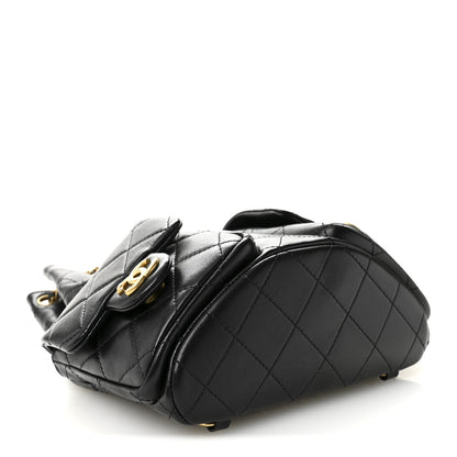 Chanel Shiny Lambskin Quilted Double Pocket Backpack Black 6 of 19