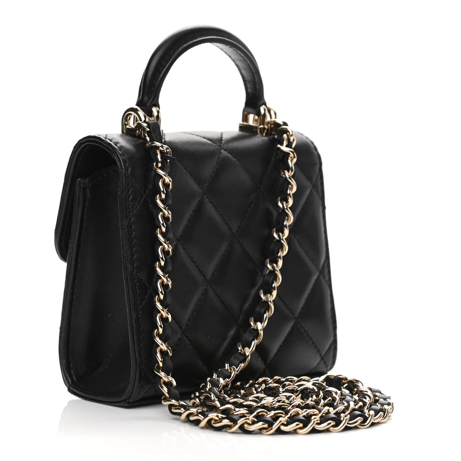 Chanel Lambskin Quilted Top Handle Flap Clutch With Chain Black 3 of 12