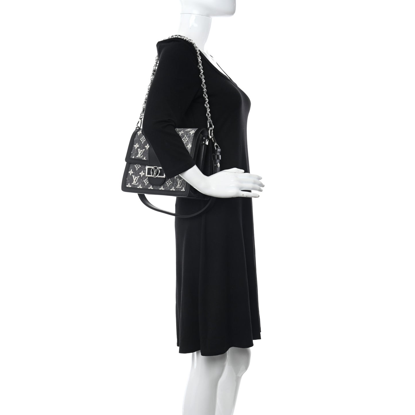 Denim Monogram Jacquard Dauphine MM Black