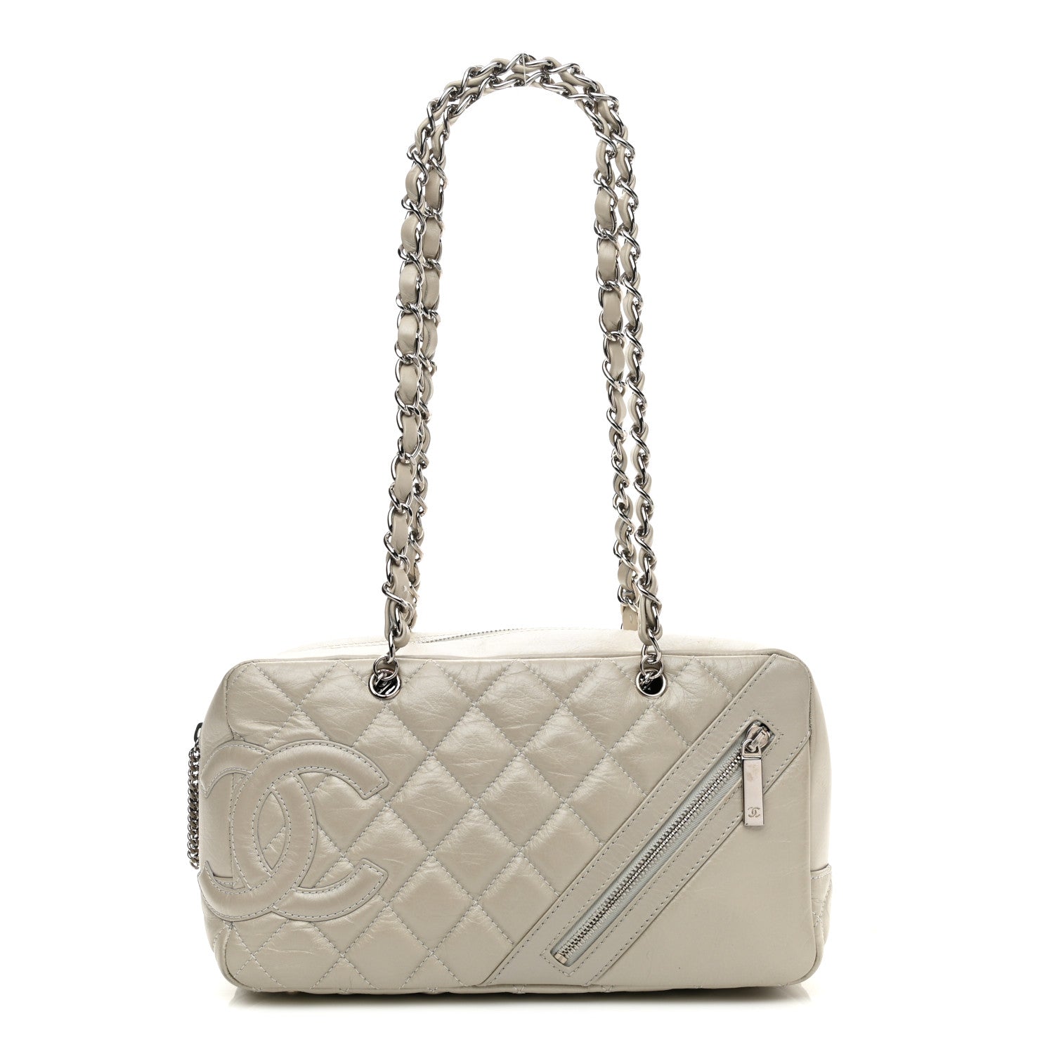 Chanel Aged Calfskin Quilted Cotton Club Bowler Pearl 1 of 9