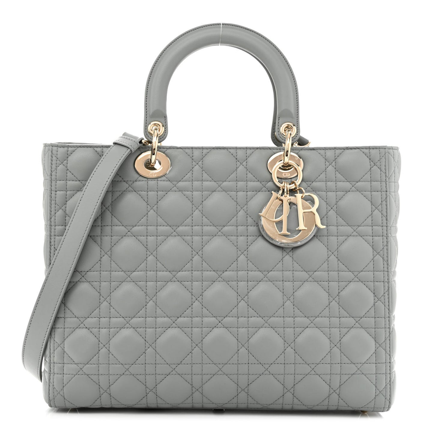 Lambskin Cannage Large Lady Dior Stone Grey