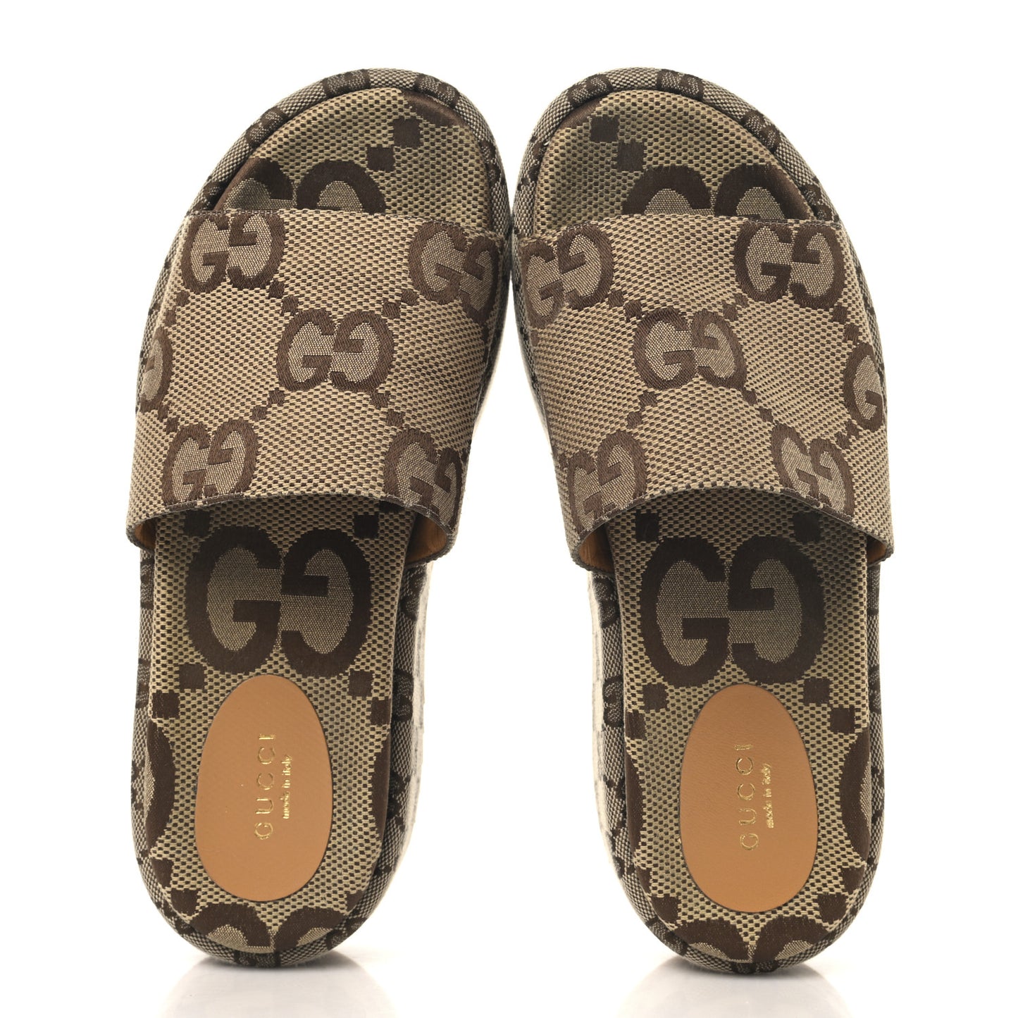 Monogram Maxi GG Angelina Platform 55mm Slide Sandals 38.5 Camel Ebony