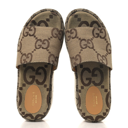 Gucci Monogram Maxi GG Angelina Platform 55mm Slide Sandals 38.5 Camel Ebony 2 of 9