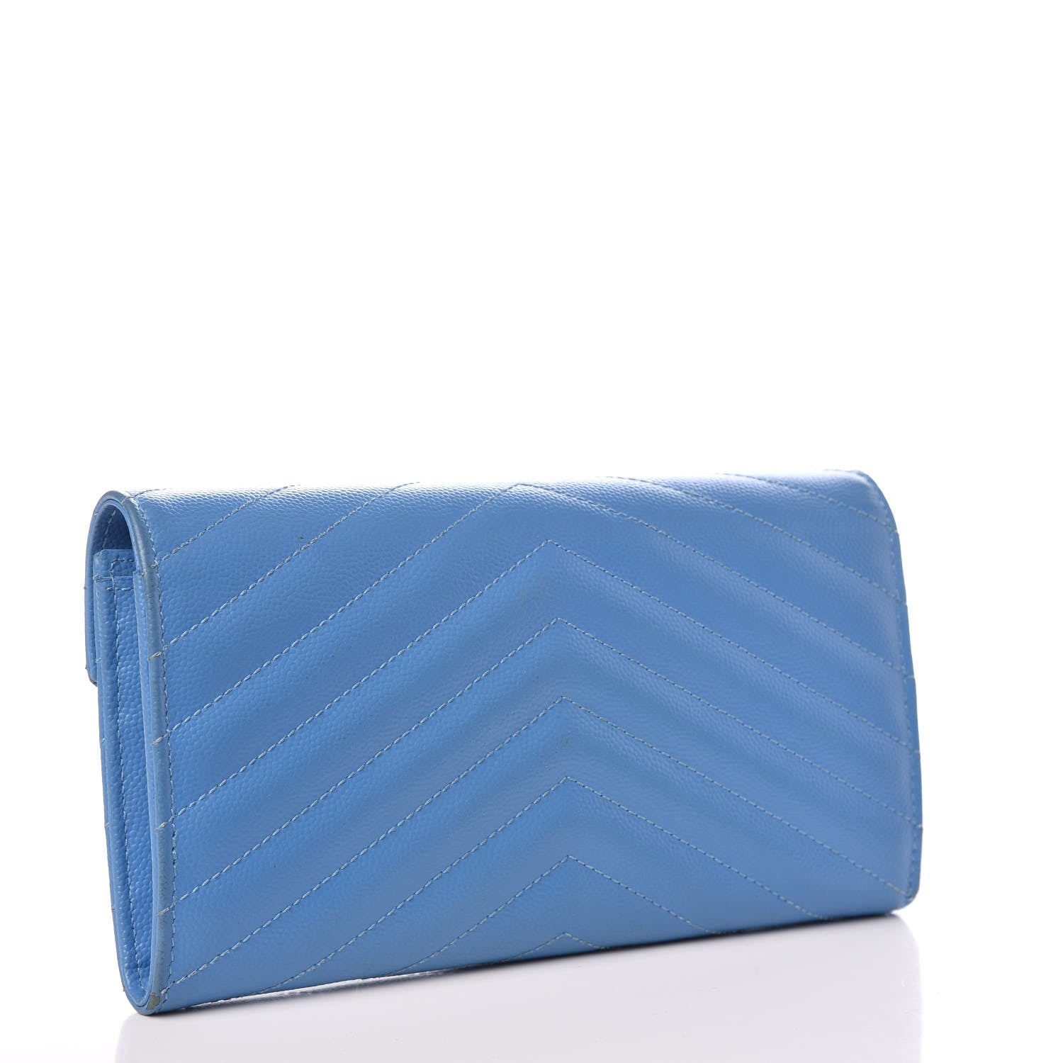 Saint Laurent Grain De Poudre Matelasse Large Monogram Flap Wallet Blue 3 of 12