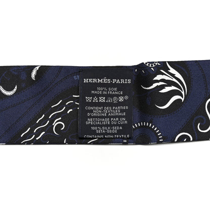 Hermes Silk Festival Des Amazones Bandana Fringed Twilly Bleu Black 3 of 4