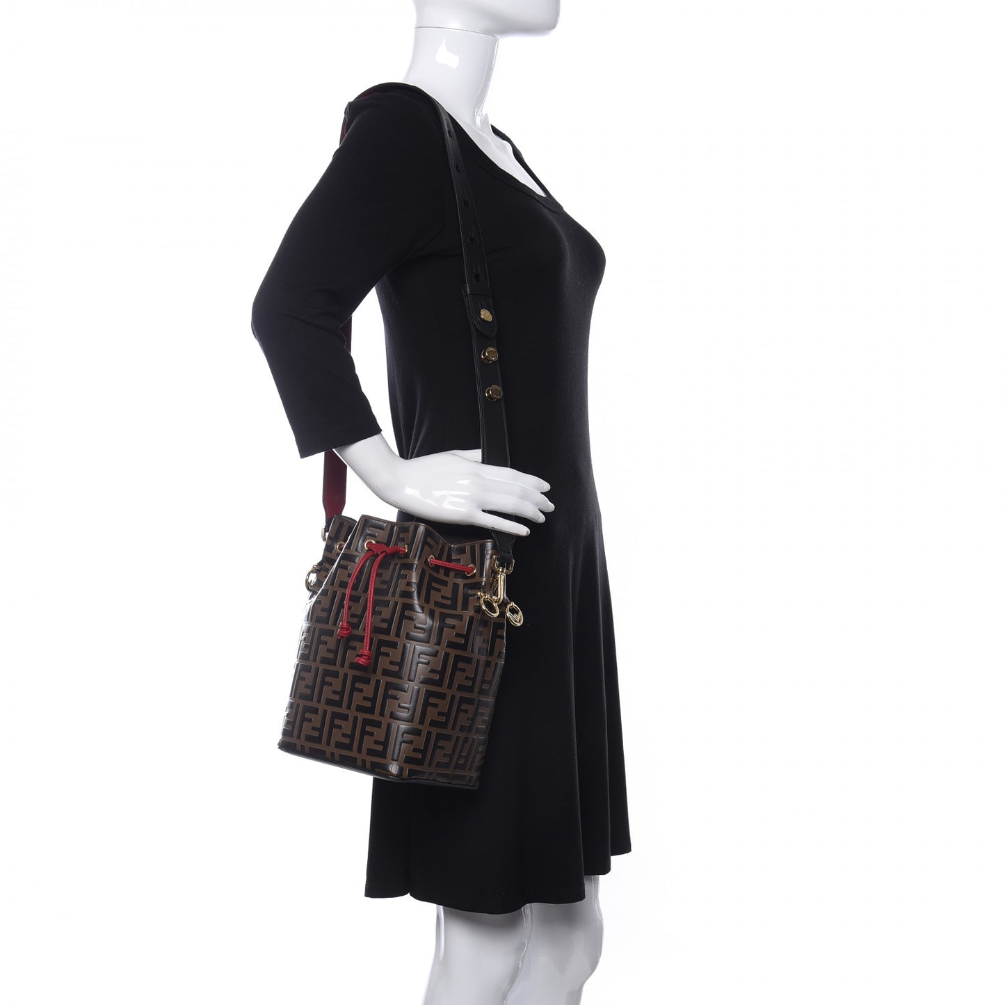 Vitello Grace F is Fendi Bi-Color FF 1974 Embossed Grande Mon Tresor Bucket Bag Maya Black Fragola