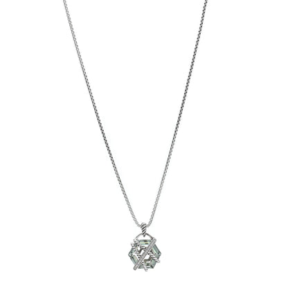 David Yurman Sterling Silver Diamond Prasiolite 16mm Petite Cable Wrap Pendant Necklace 1 of 5