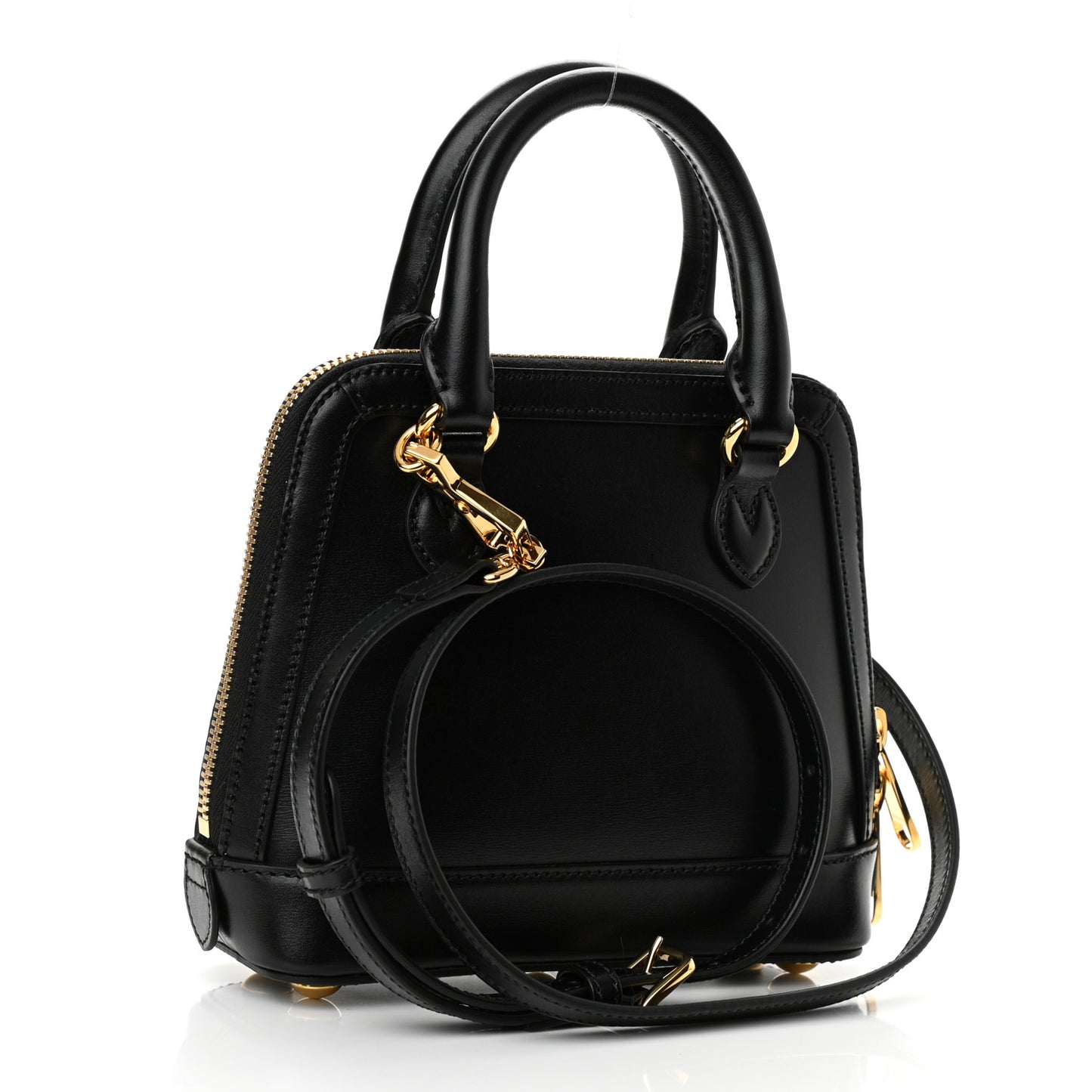 Boarded Plutone Calfskin Mini Horsebit 1955 Top Handle Bag Black
