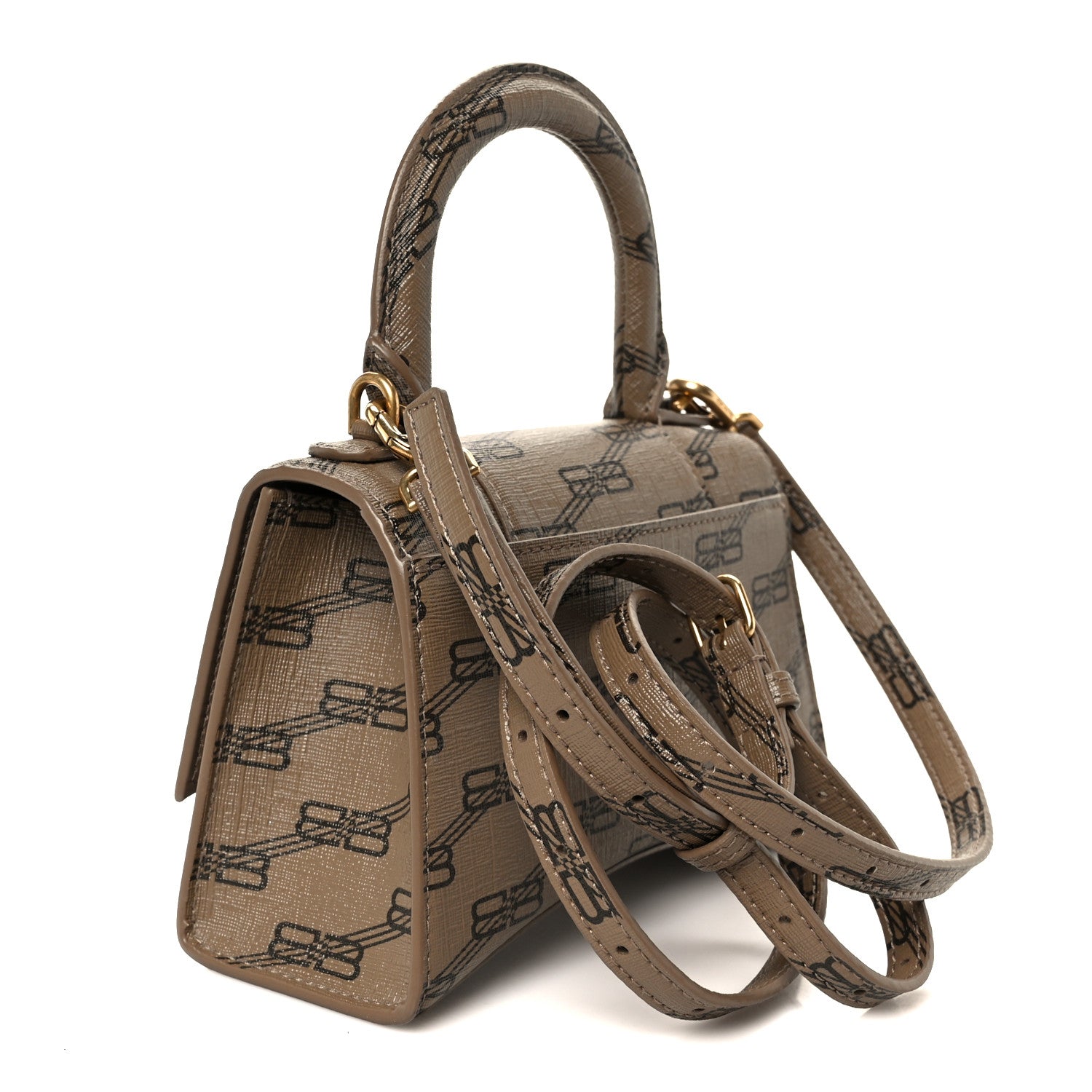 Balenciaga Coated Canvas BB Monogram Hourglass Top Handle Bag XS Beige Brown 3 of 10