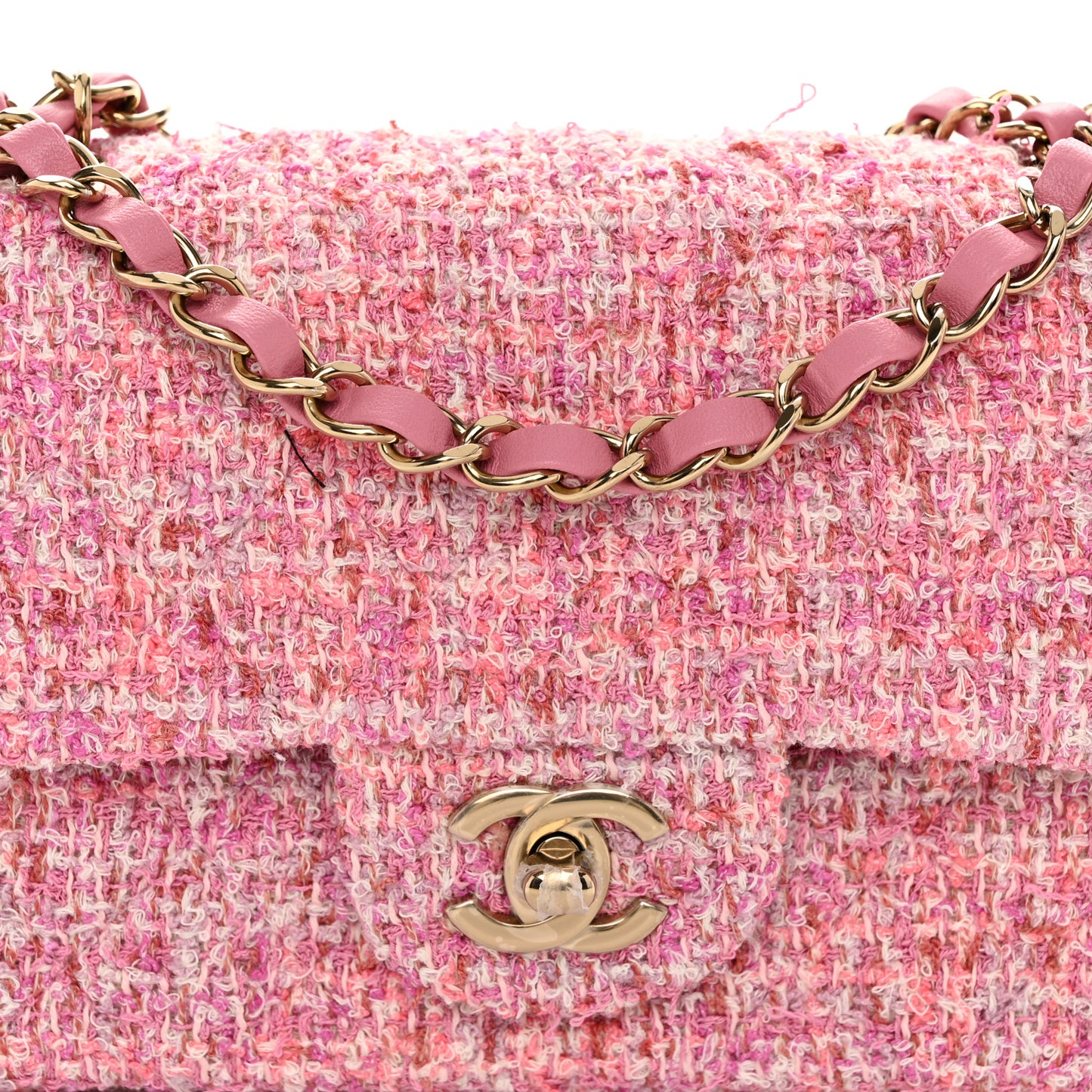 Tweed Quilted Mini Rectangular Flap Pink