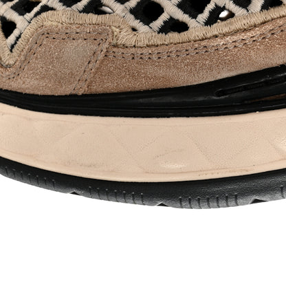 Chanel Suede Calfskin Embroidered CC Sneakers 38.5 Beige Black 10 of 11