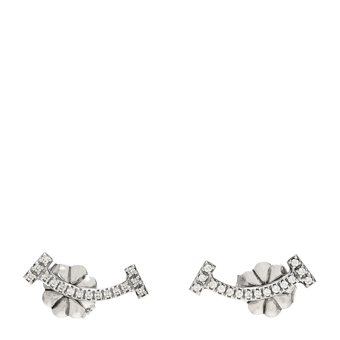 18K White Gold Diamond T Smile Earrings