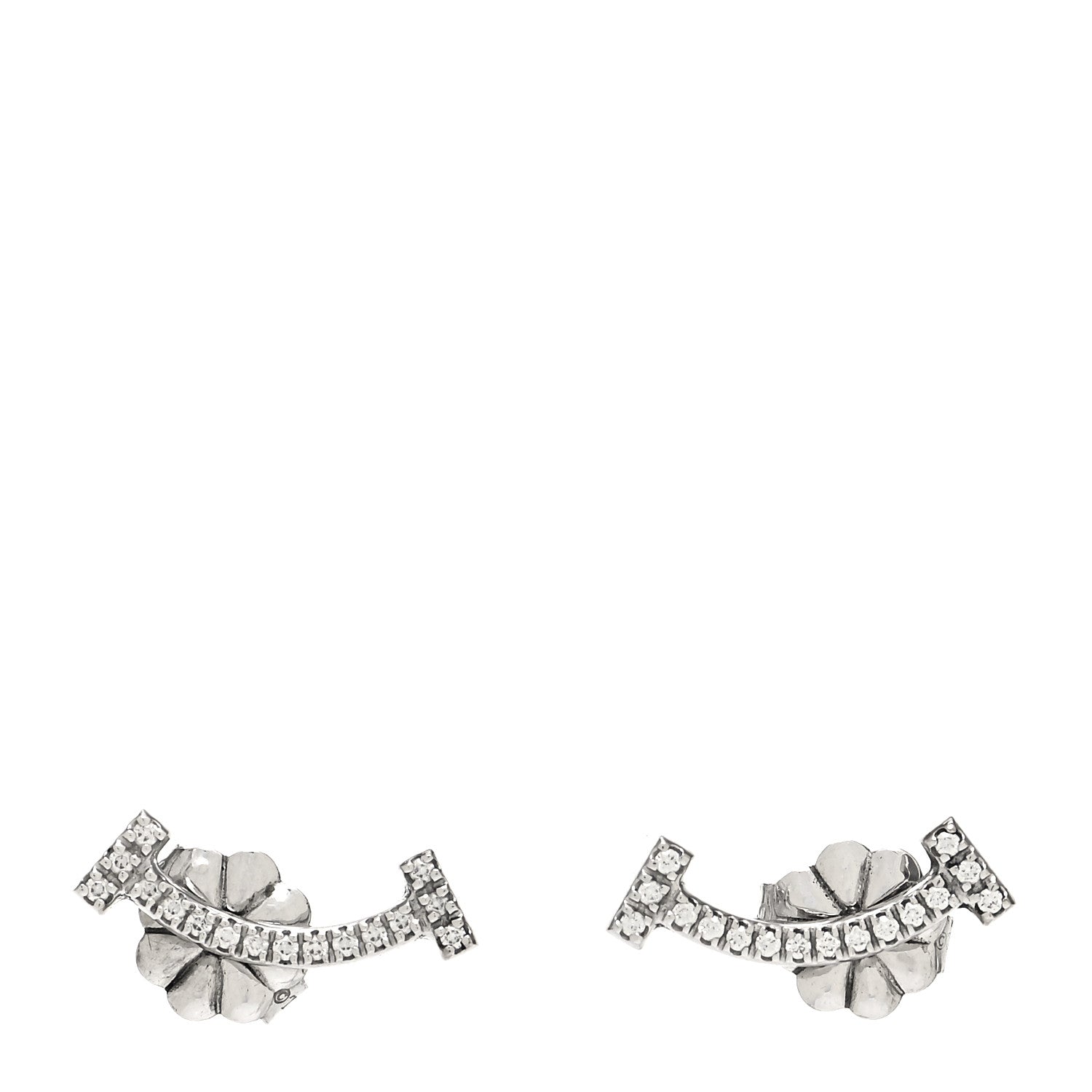 Tiffany 18K White Gold Diamond T Smile Earrings 1 of 5
