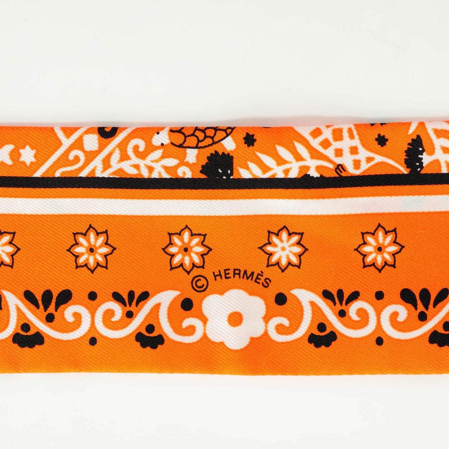 Silk Peuple Du Vent Bandana Twilly Orange Noir Blanc