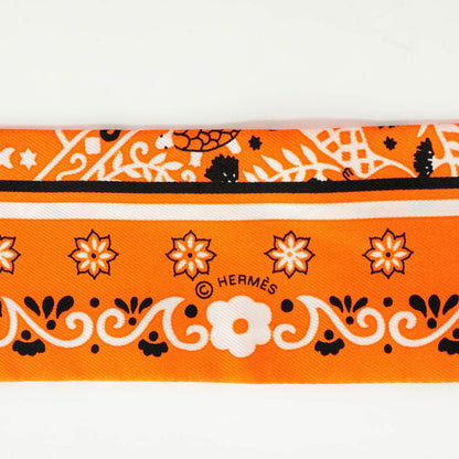 Hermes Silk Peuple Du Vent Bandana Twilly Orange Noir Blanc 4 of 6