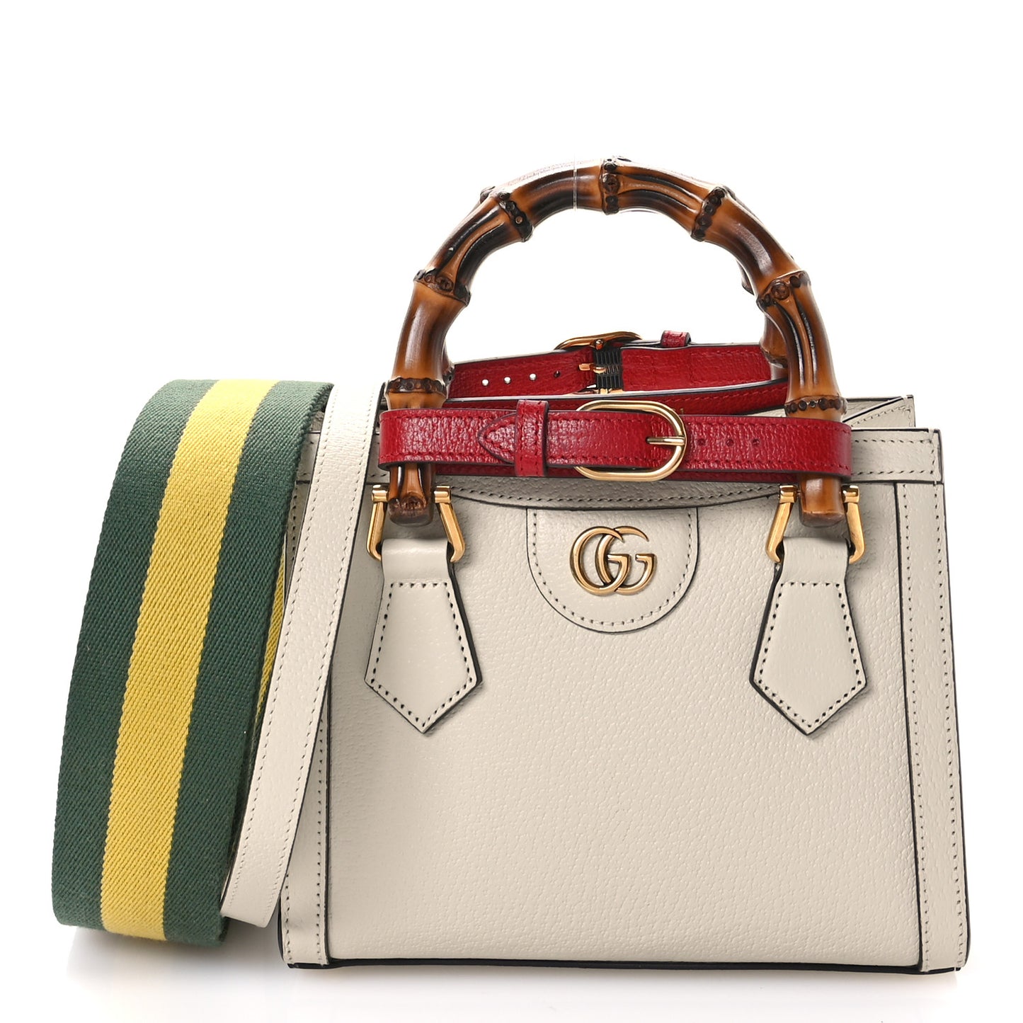 Textured Calfskin Web Mini Diana Tote Bag Mystic White