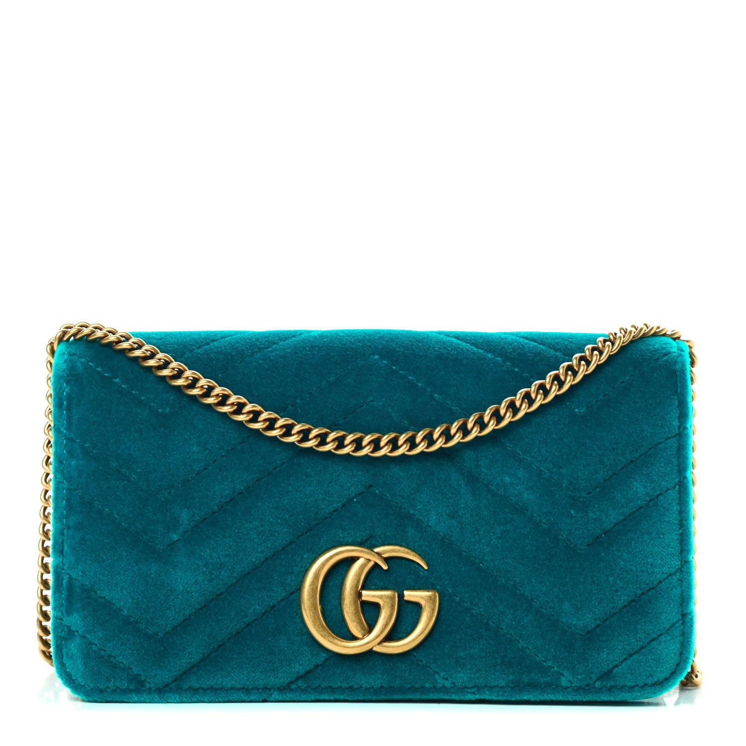 Gucci Velvet Matelasse GG Marmont Mini Bag Pavone Cyan 1 of 10