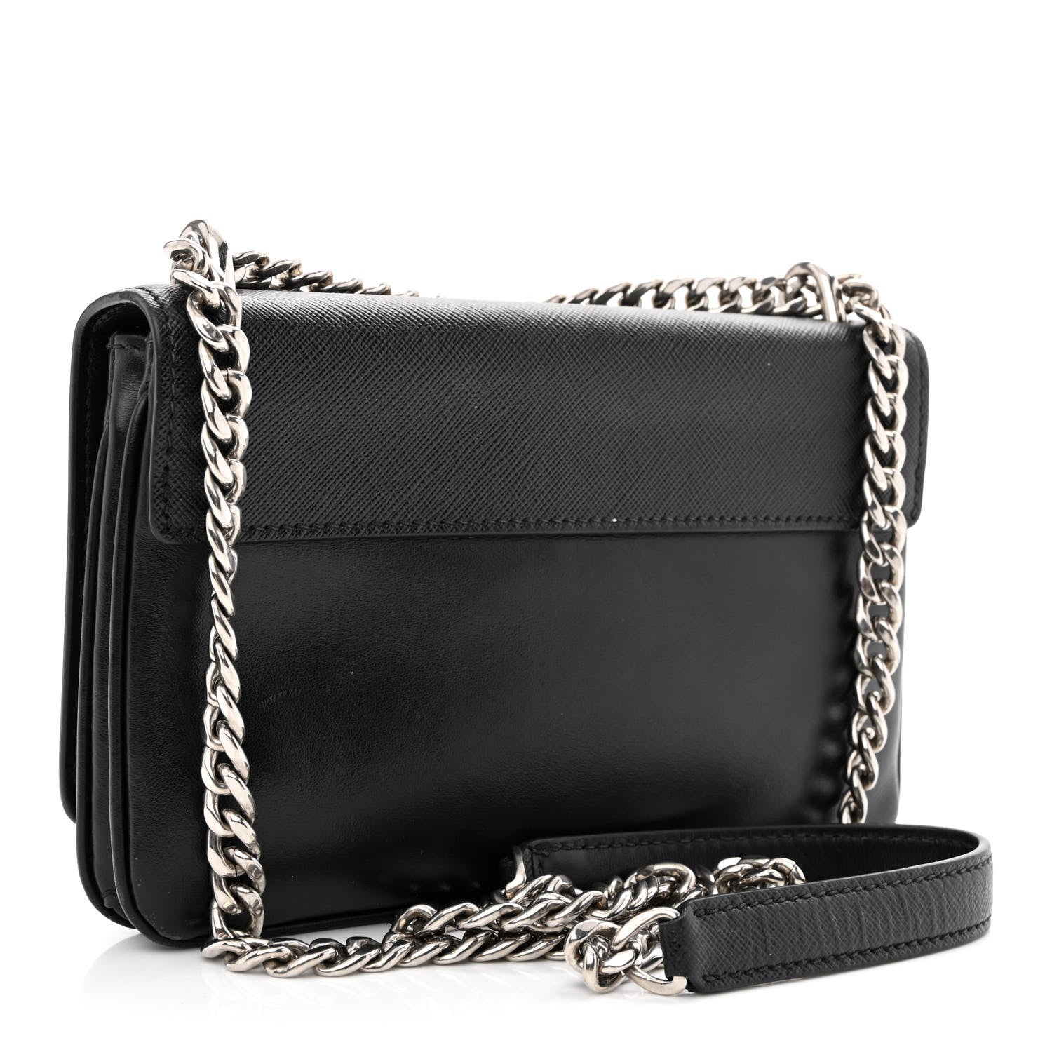 Prada Saffiano Chain Shoulder Bag Black 2 of 12