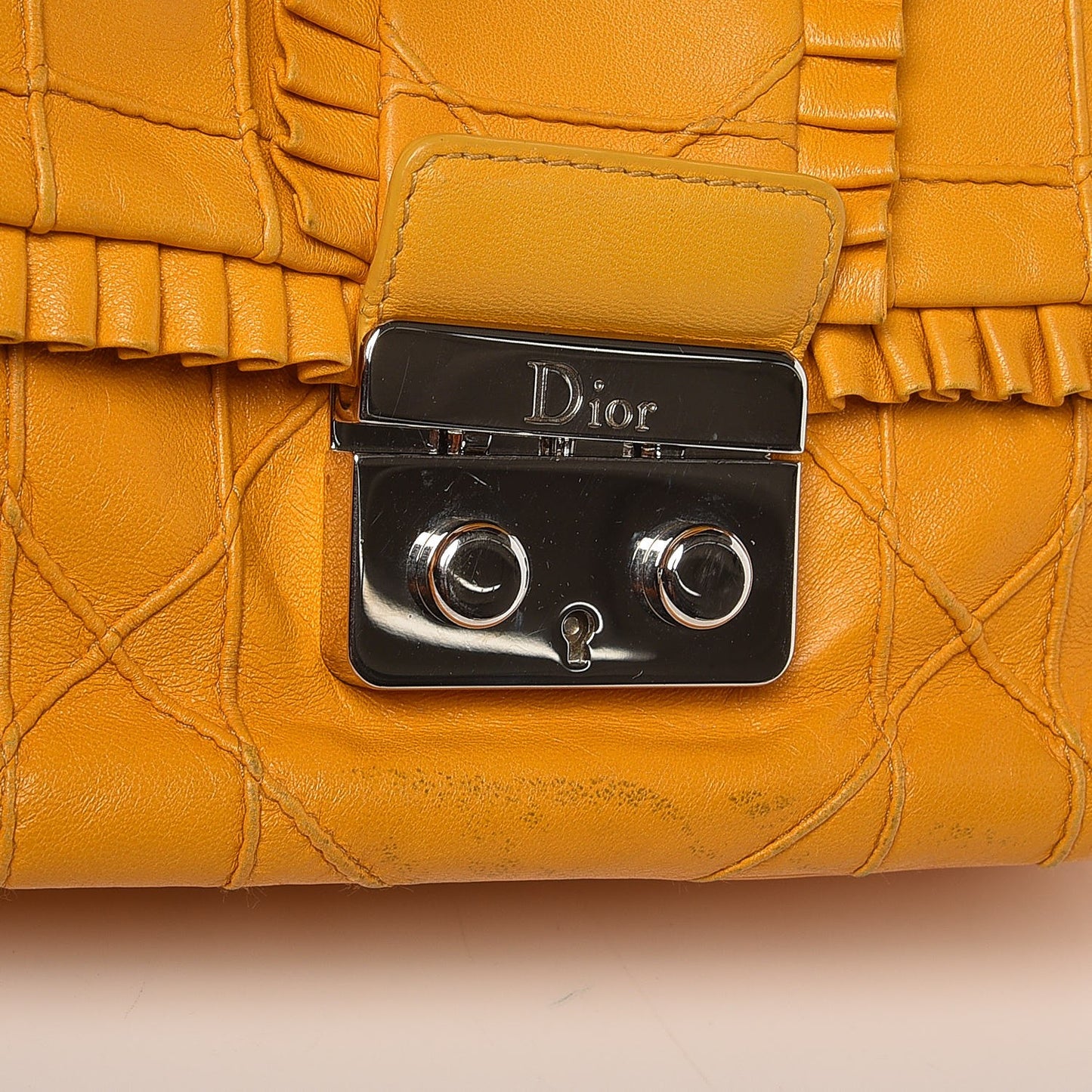 Lambskin Cannage Ruffle New Lock Flap Yellow