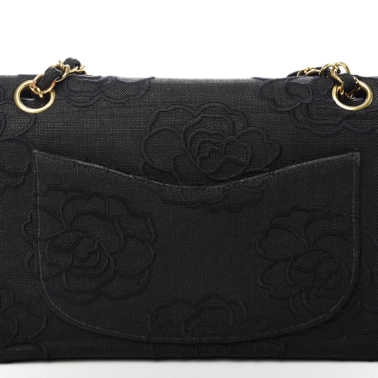 Chanel Canvas Camellia Embroidered Medium Double Flap Black 12 of 13