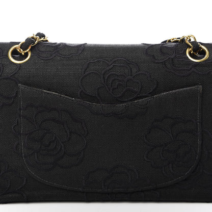 Chanel Canvas Camellia Embroidered Medium Double Flap Black 12 of 13