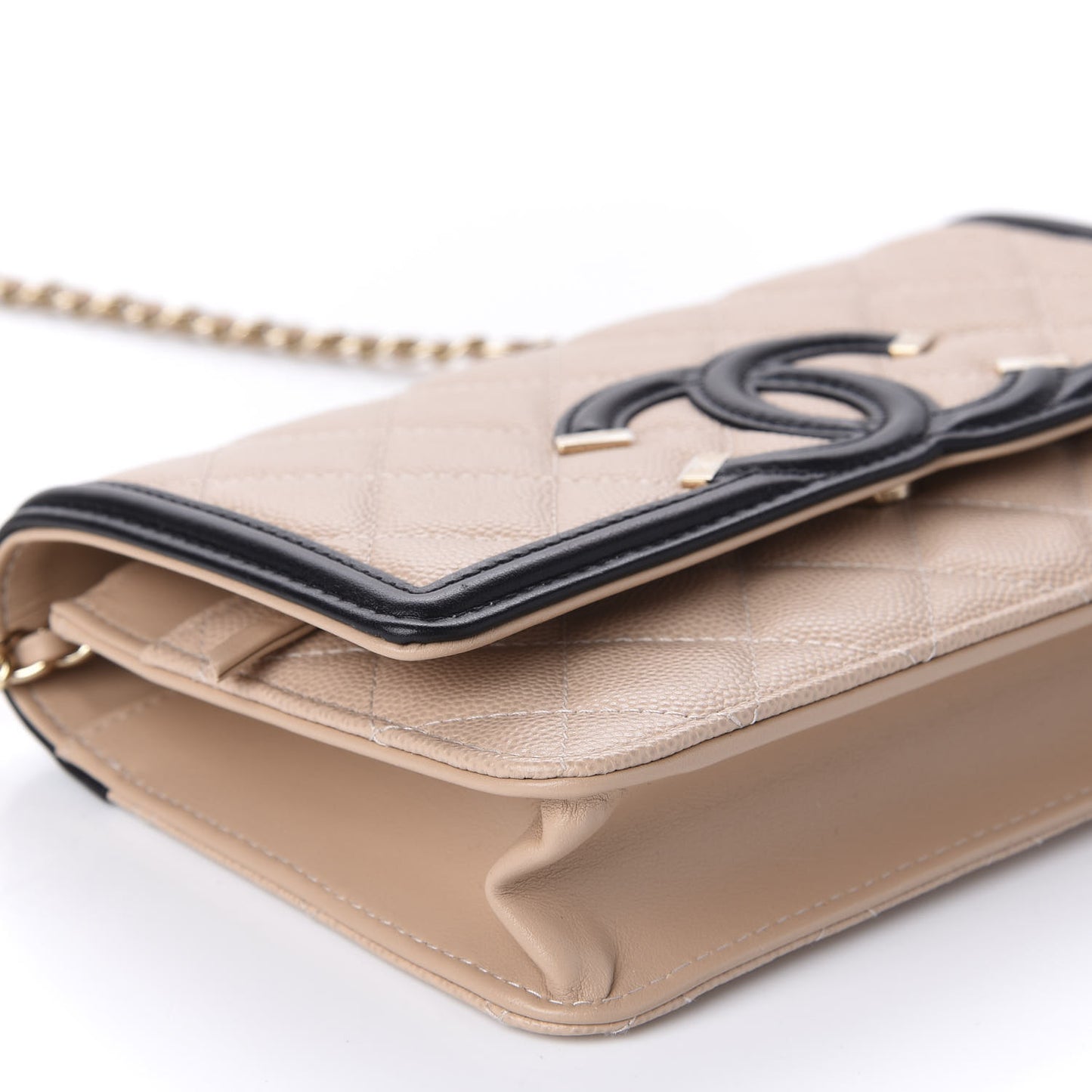 Caviar Quilted CC Filigree Wallet On Chain WOC Beige Black
