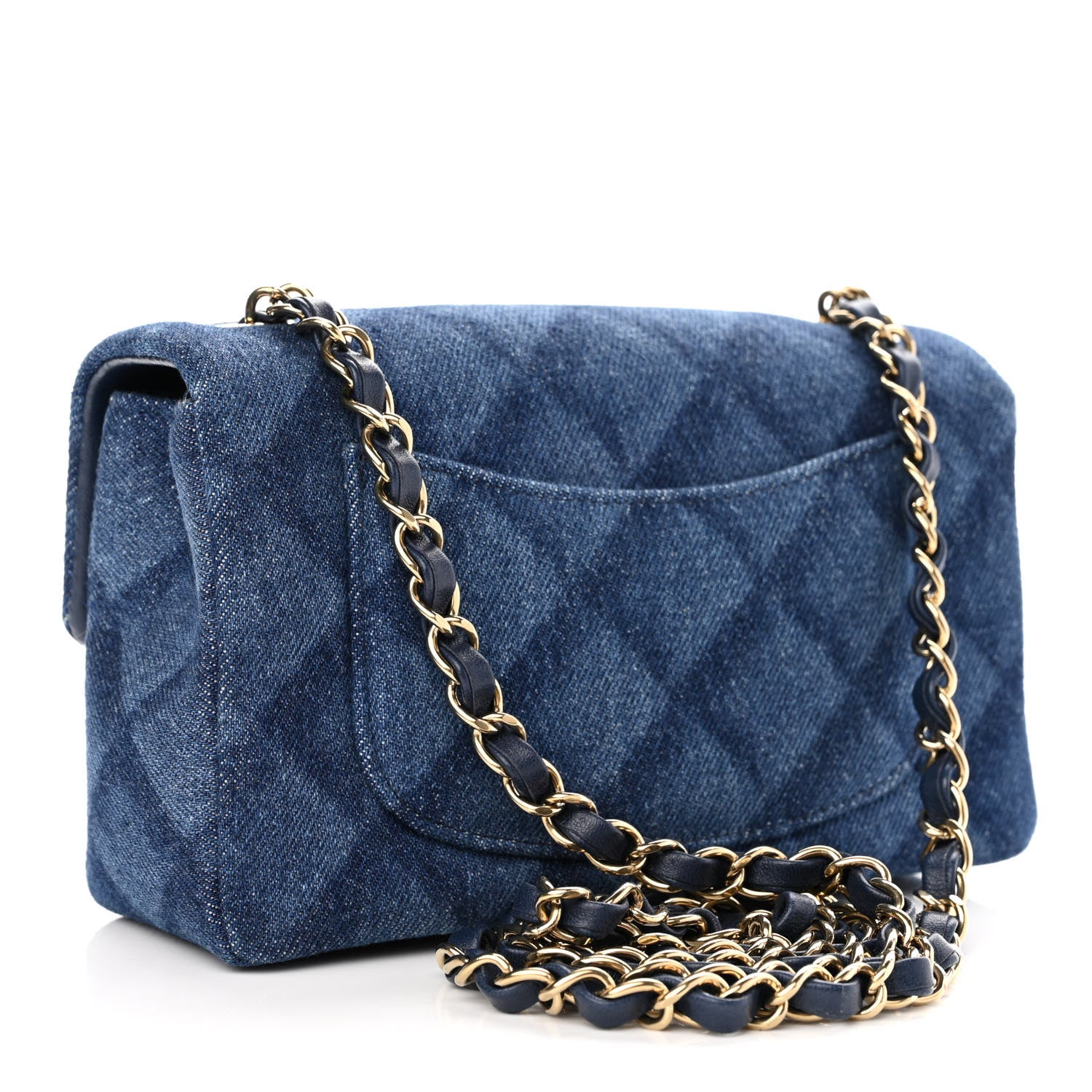 Chanel Printed Denim Quilted Mini Rectangular Flap Dark Blue 3 of 11