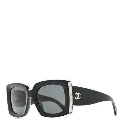 Chanel Acetate Rectangle Sunglasses 5435 Black Grey 1 of 8