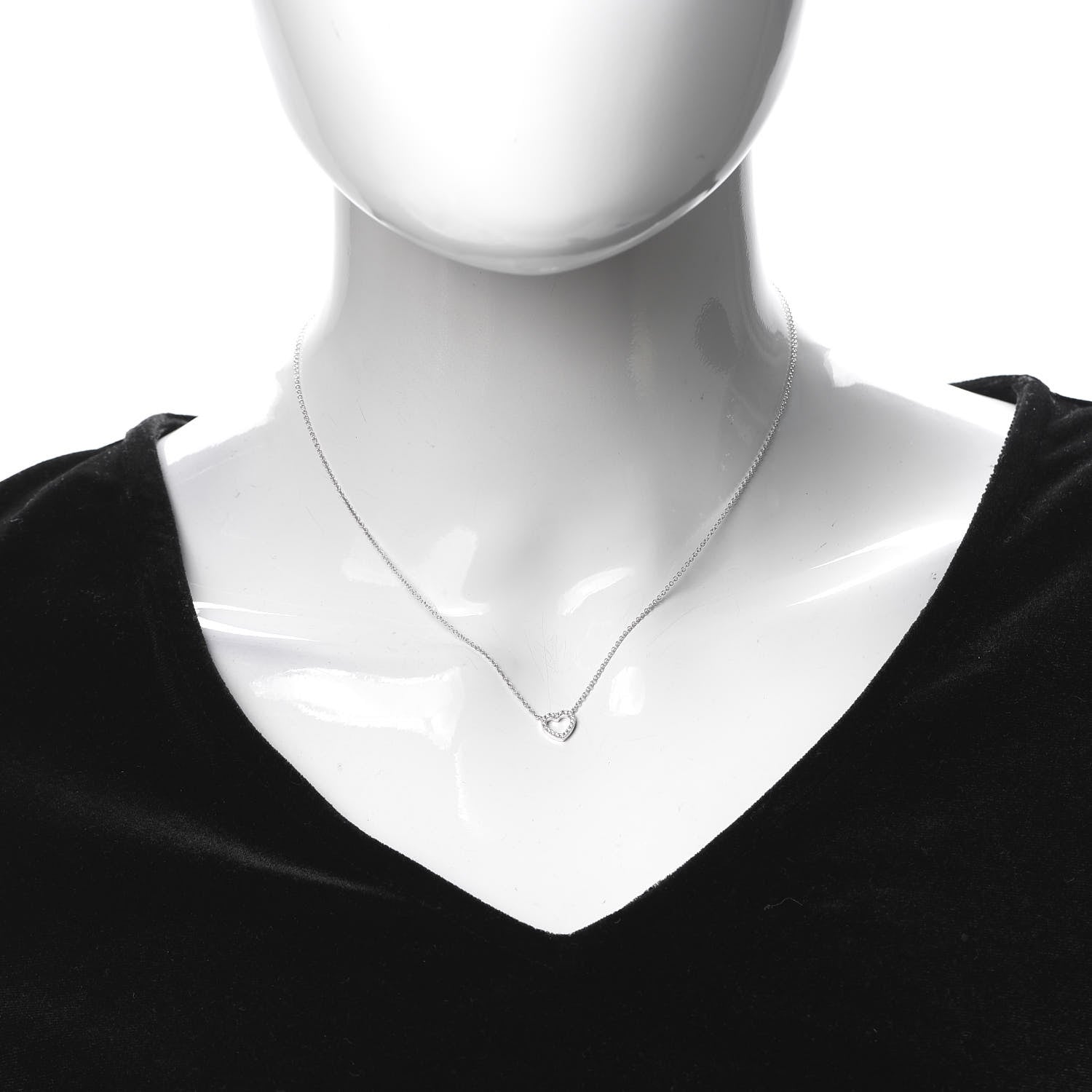 Tiffany 18K White Gold Diamond Metro Heart Pendant Necklace 2 of 5