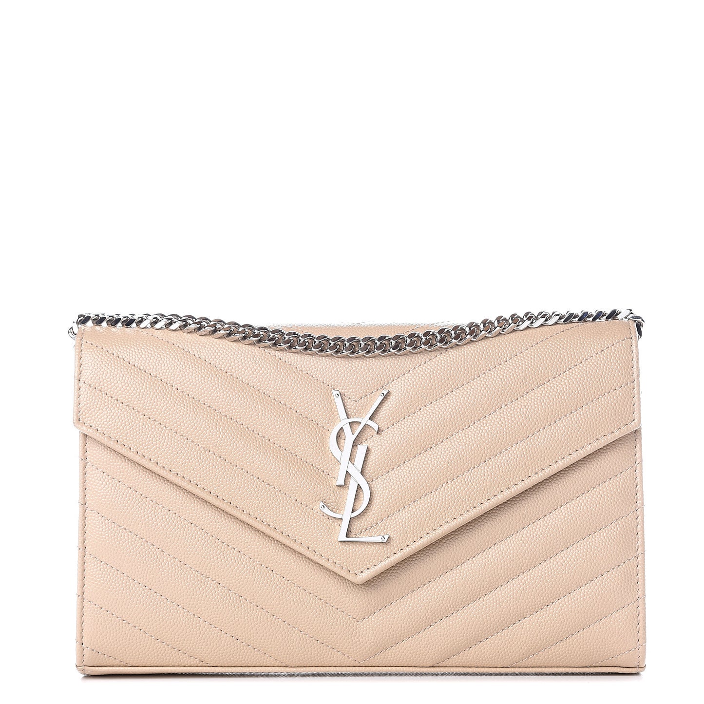 Grain De Poudre Matelasse Chevron Monogram Chain Wallet Nude Powder