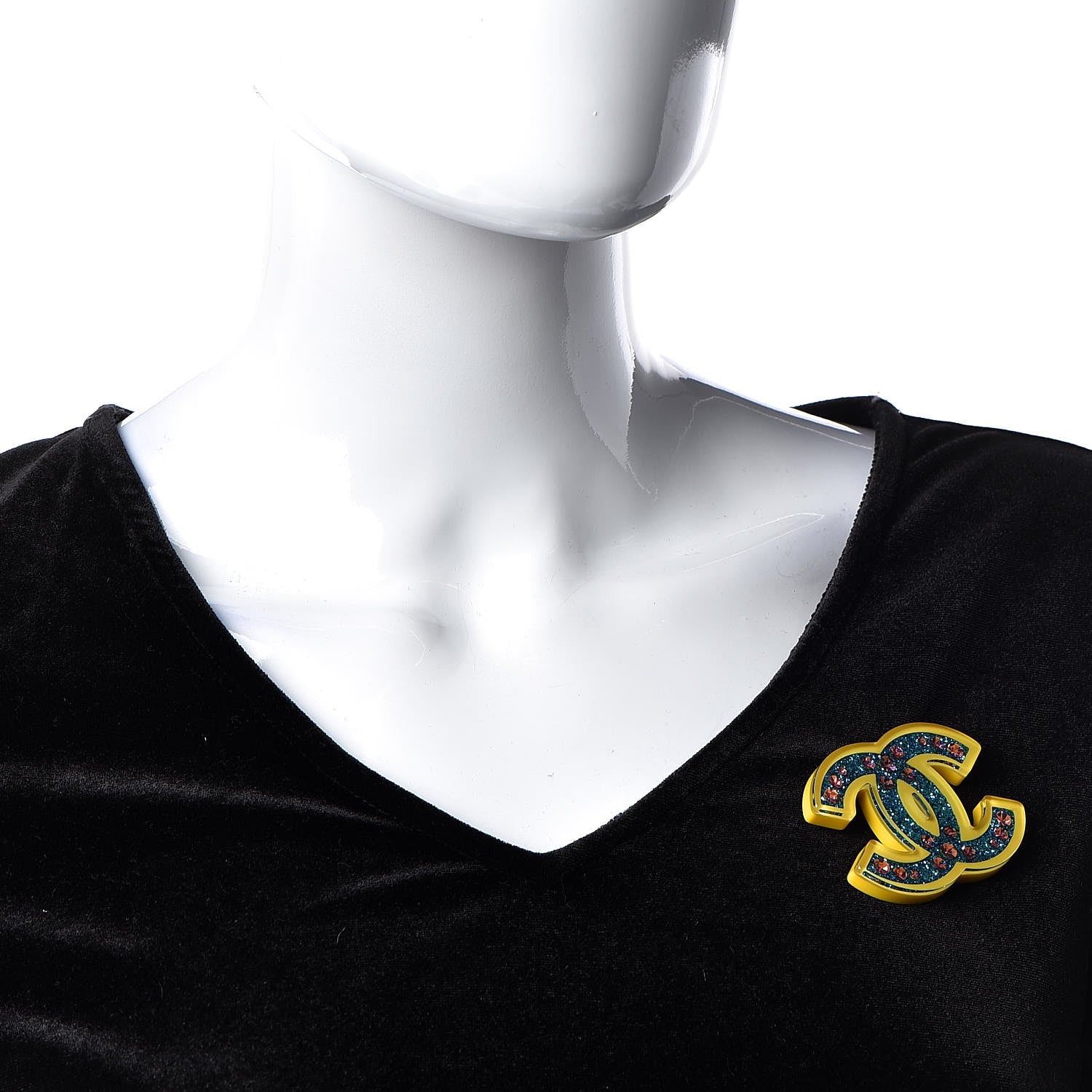 Chanel Resin Glitter Crystal CC Brooch Yellow Blue 2 of 6